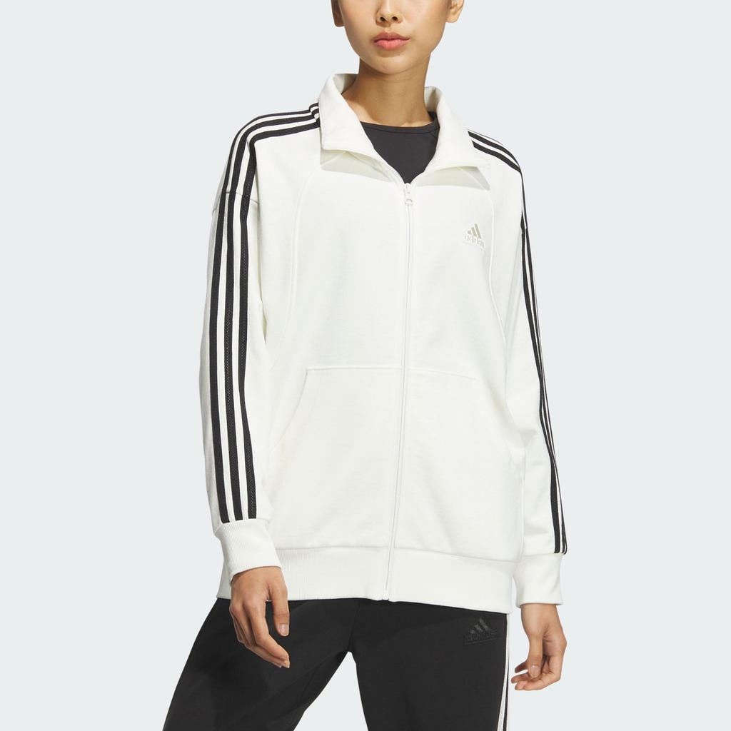 Adidas FW24 Knit Jacket 3-Stripes Retro Sports Casual Stand Collar Long Sleeve Jacket Women Jacket White JN0760