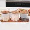 KKC Glass Condiment Storage Container with Wooden Stand and Storage Airtight Spice Storage Spoon, Container, Container, Sugar, Salt,