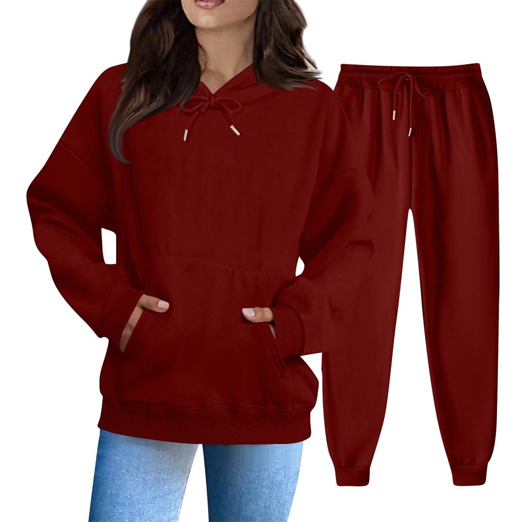 Women's Solid Color Sweatshirt Set (sweatshirt + Sweatpants)