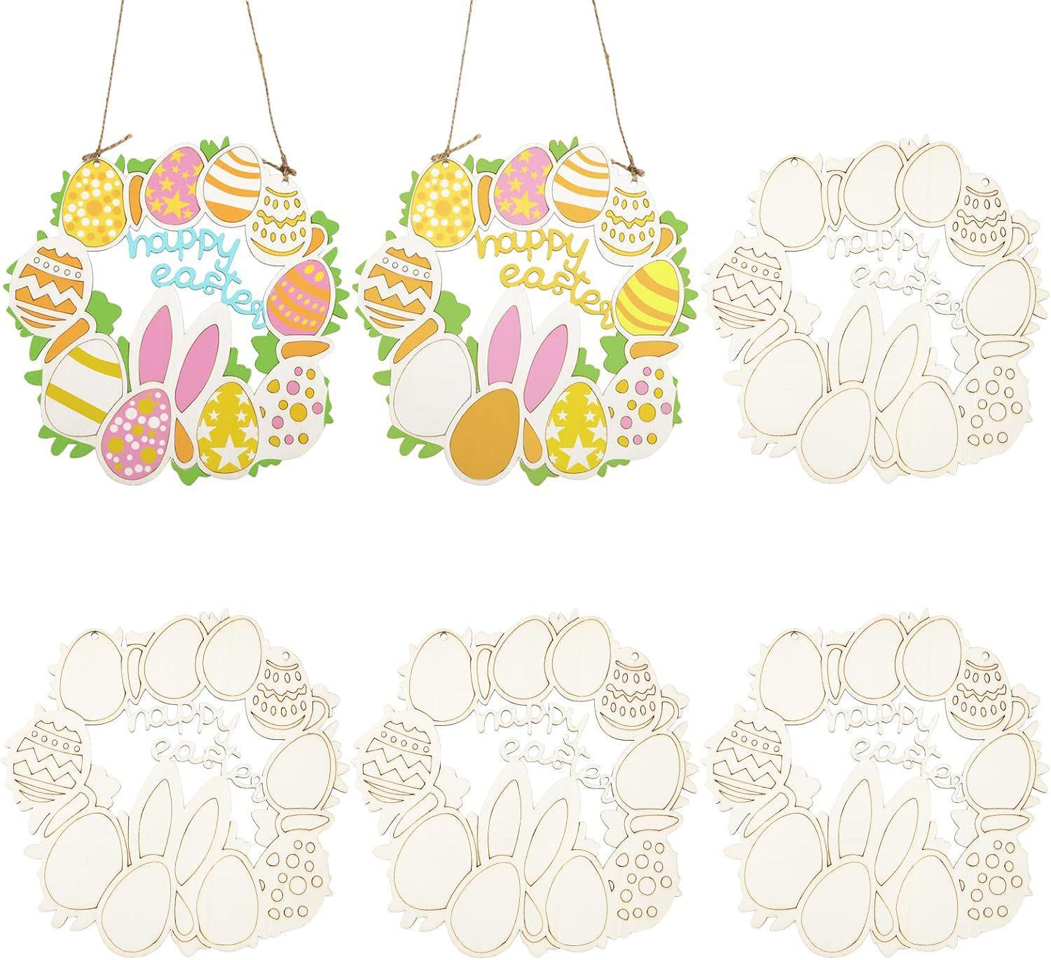 DIY Unfinished Wooden Easter Rabbit & Egg Wreath Decoration