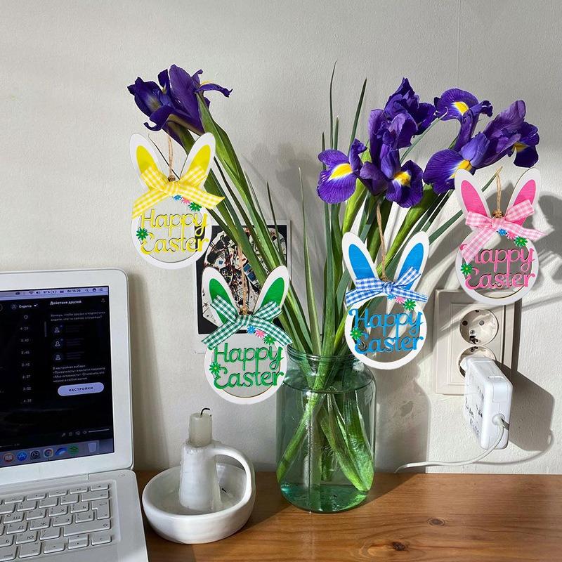 4pcs Wooden Easter Egg Decorations Easter Party Decorations Handicraft Hanging Easter Decorations Outdoor Office Home Decoration