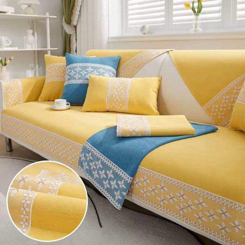 Home Dustproof Sofa Cushion Cover Fabric Light Luxury Four Seasons Universal Full Package Anti Slip Sofa Cover Minimalist Modern Leather Seat Cushion