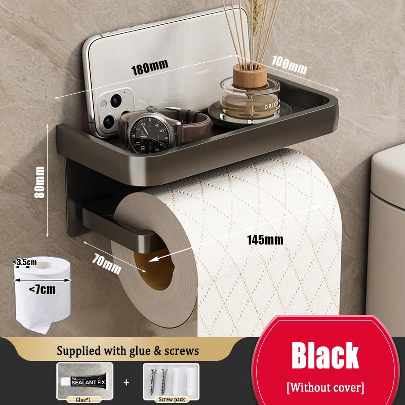 1Pc Wall Mounted Aluminum Tissue Holder - Drill Free, Easy - Install Roll Paper Rack for Bathroom & Kitchen Home Organization