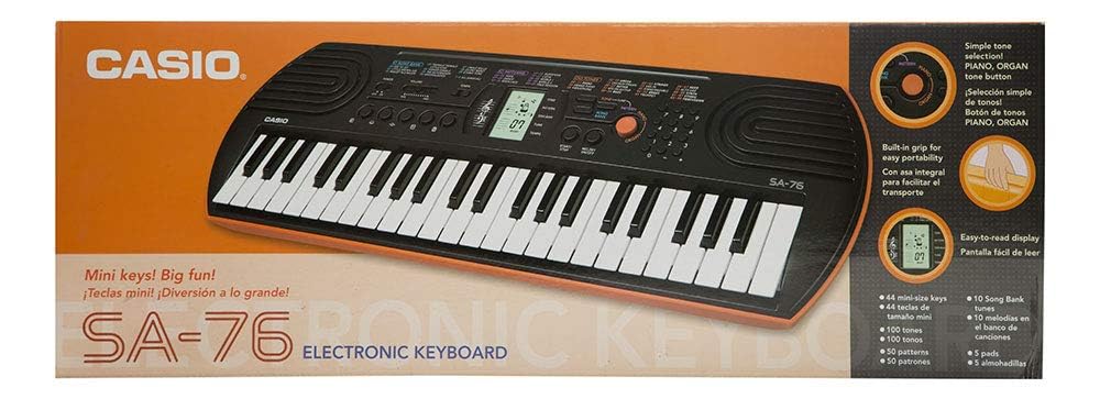 Casio Mini Keyboard Casiotone 44 Mini 100 Accurate Pitch for Convenient LCD Dual Power Supply (CASIO) SA-76 Keys, Built-in Tones, Tuning, Screen,