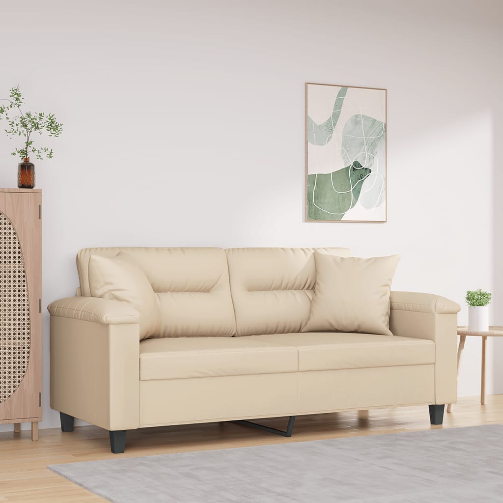 2 Seater Sofa with Cushions Cream 140 cm Microfiber Fabric