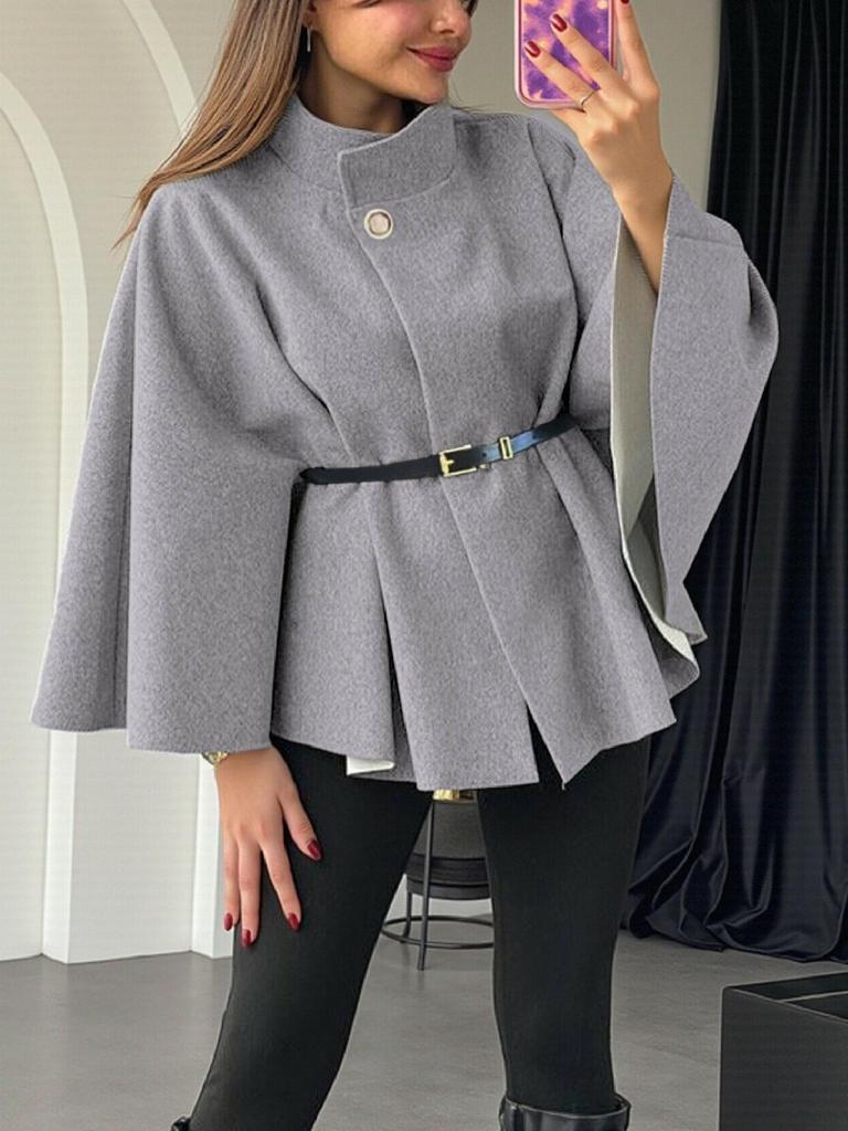 Belt Poncho Capes Women Black Cloaks Winter Coats Woman Bat Sleeve Cape Coats Fashion Women's Cape Jacket