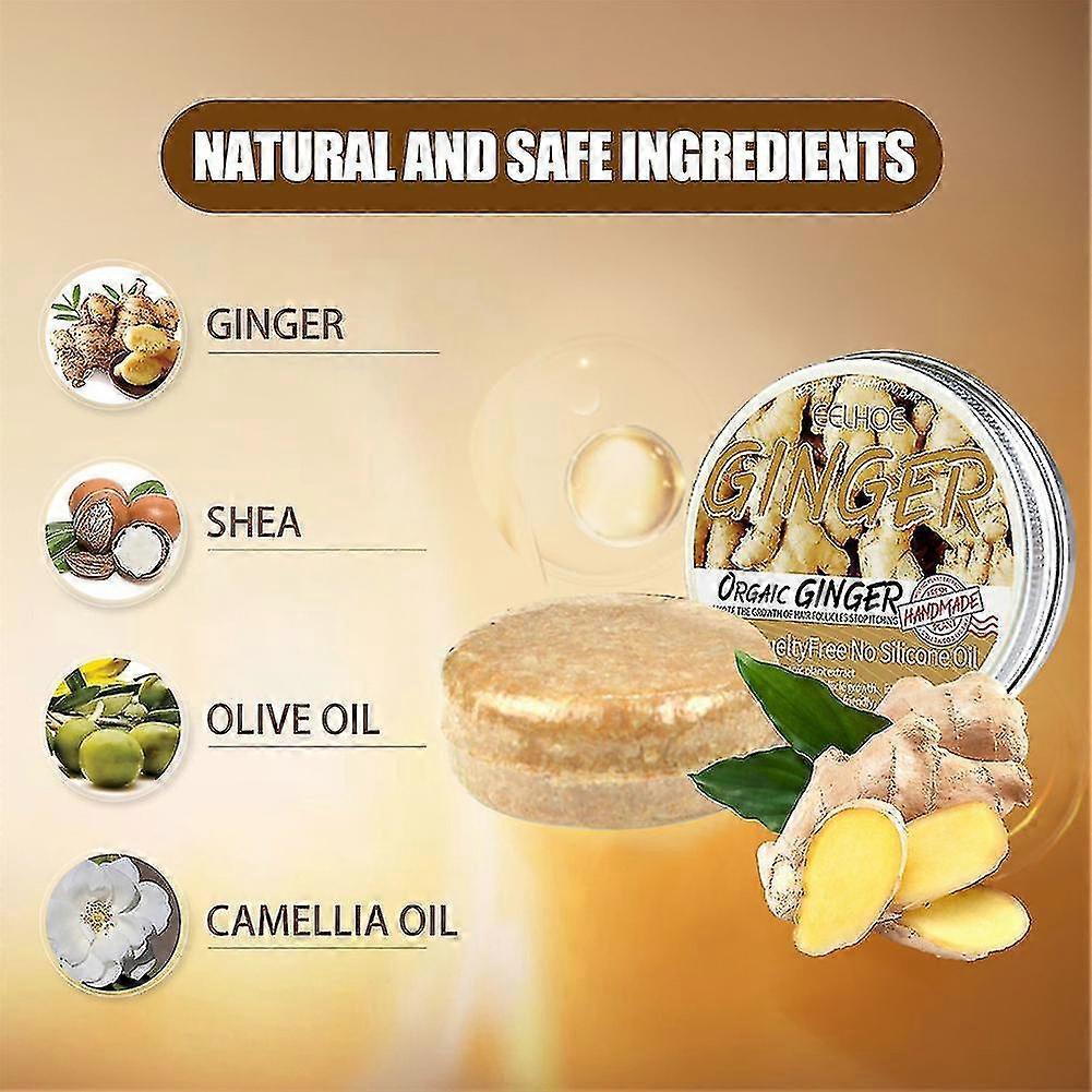 1-3pcs Natural Ginger Hair Regrowth Shampoo Bar, Promotes Hair Growth, Anti Hair Loss Shampoo Soap - PJ