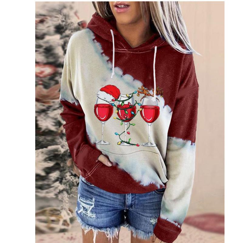 Autumn and Winter New Women's Clothing Christmas 3D Printing Hooded Pullover Long-sleeved Sweater Casual Fashion