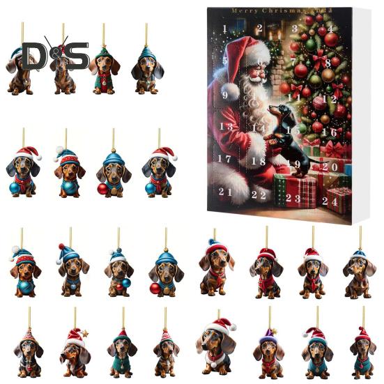 2024 Pet Advent Calendar 2D Flat Acrylic Cat Dog Pendants Christmas Tree Hanging Ornament Xmas Countdown Calendar for Home Decor