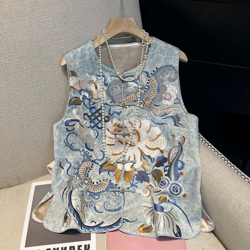 

Жилет Весна и Осень Этнический Стиль Китайская Лягушка Кардиган Жилет Костюм Тан Carp Peony vest-regular L