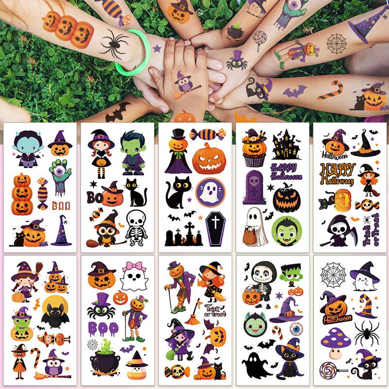 10 Sheets Halloween Temporary Tattoos Set For Kid Adult Easy Application And Removal Arm Hands Body Tatouages Pour Kids Toy Gift