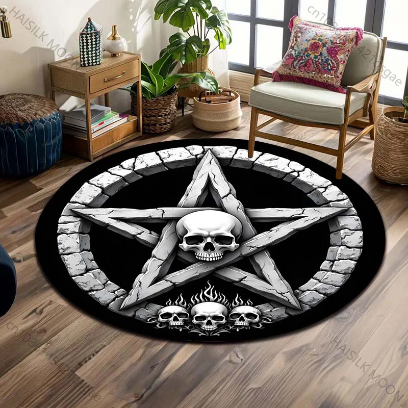 Mehrere Größen Pentagramm Totenkopf Stein Kunst Druck Runder Teppich Wohnzimmer Schlafzimmer Tisch Stuhl Sofa Dekorativer Teppich Luxusgeschenke