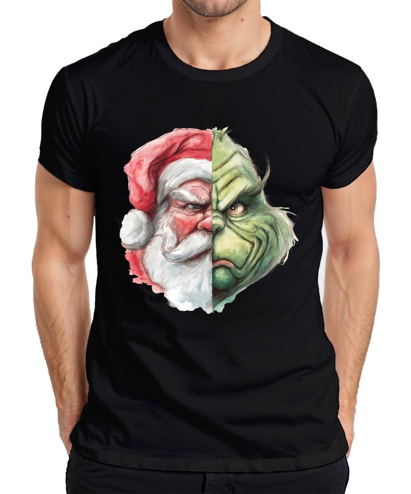 Grinch Santa zweigeteiltes Gesicht Weihnachten lustig Retro Herren T-Shirt XXXXL