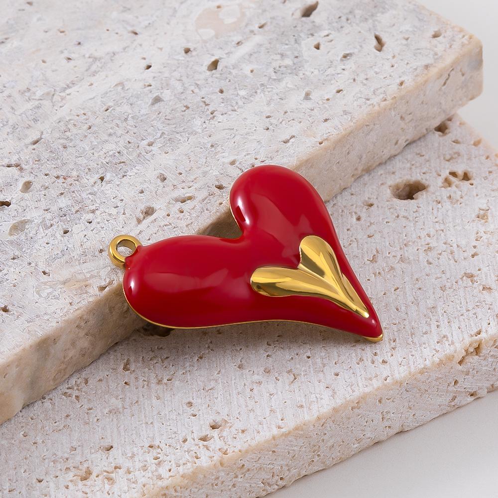 2pcs Stainless Steel Irregular Red Enamel Round Heart Star Design Pendant Necklace Earring Heart Charms Craft Jewelry Findings