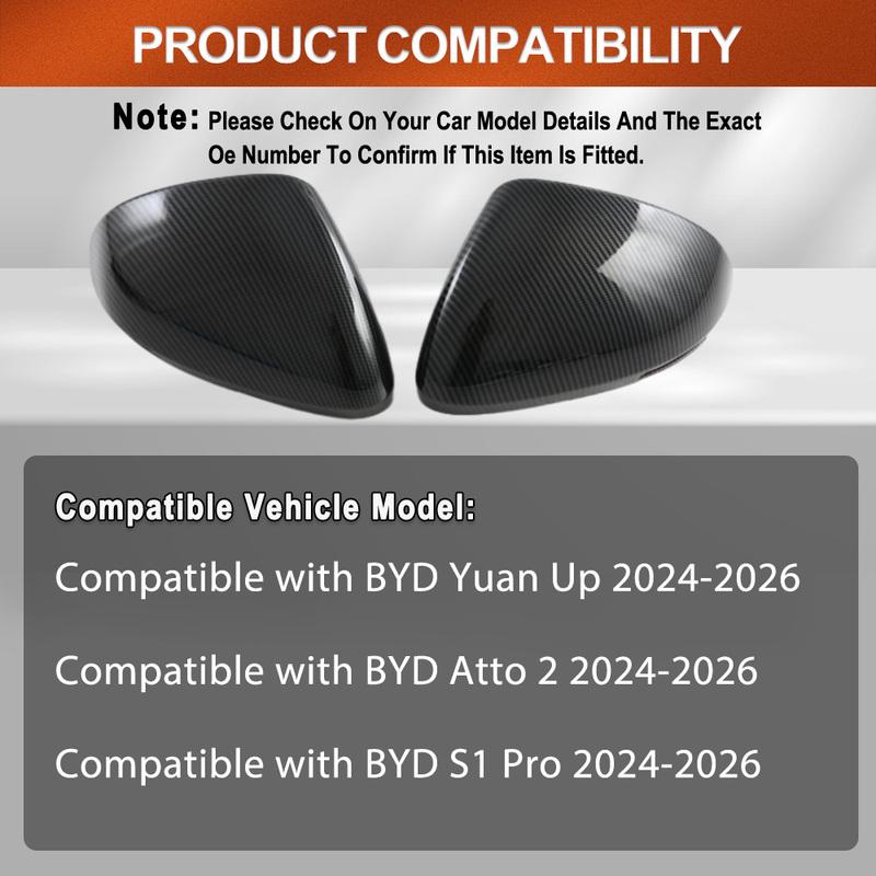 2pcs Car Rearview Side Mirror Cover Wing Cap Exterior Door Case Trim for BYD Yuan Up Atto S1 Pro 2024-2026 Carbon Fiber ABS
