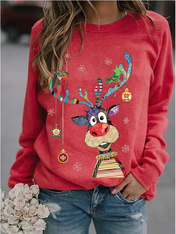 Damen Weihnachten Rundhals Langarm Lässiges Lockeres Bedrucktes Sweatshirt