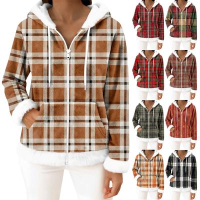 Damen Freizeitmode Langärmiger Fleece-Kapuzen-Cardigan mit Reißverschluss