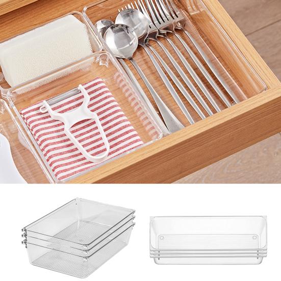 Drawer Compartment Storage Organizer Non Slip 6Pcs Clear Space Saving Transparent Storage Box