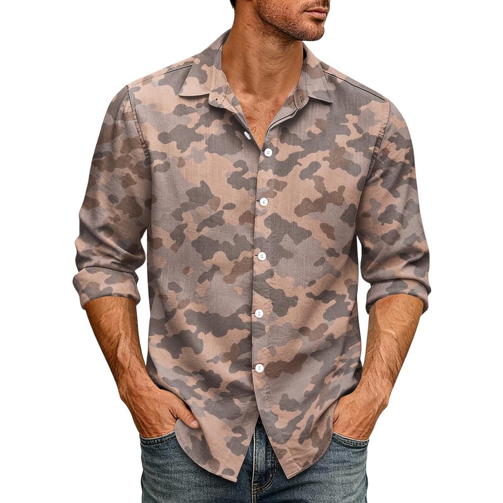 Men's Loose Fit Long Sleeve Shirt Casual Button Down Shirt with Classic Collar for Outdoor Daily Wear Breathable Fabric Suitable for Spring Autumn
