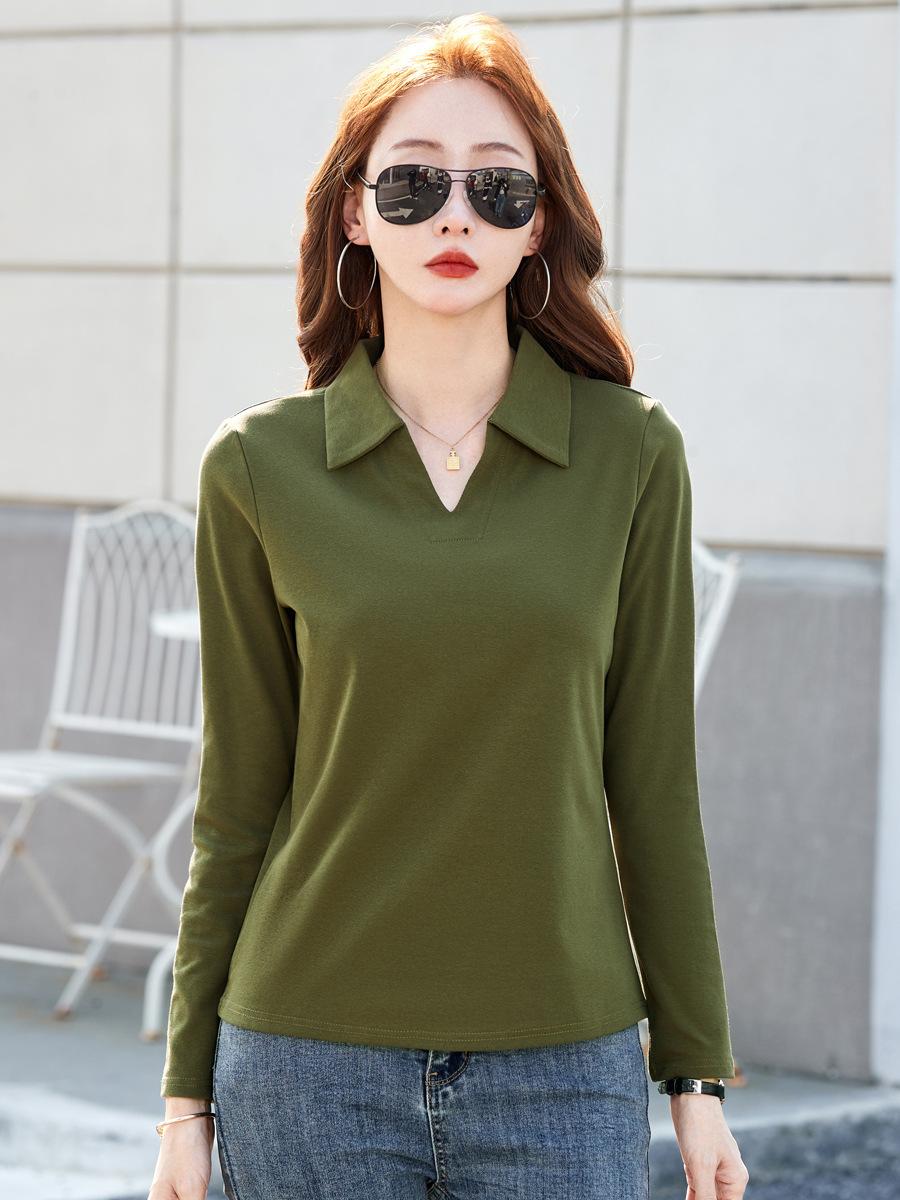 

Хлопковая женская рубашка с длинным рукавом, женские весенне-осенние женские топы, футболка в Корейском стиле, офисная женская футболка, повседневная блузка M армия зеленый