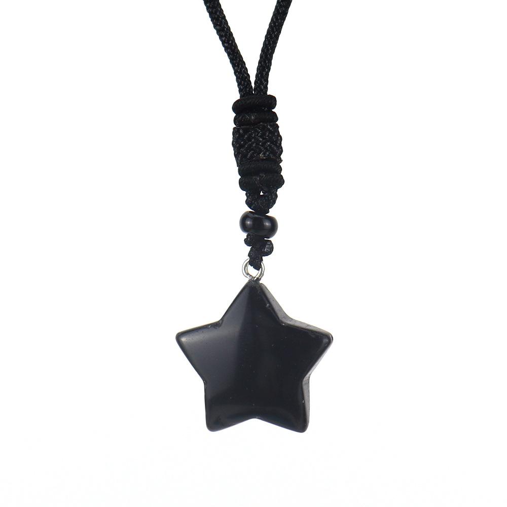 2.5Cm Natural Crystal Agate Star Pentagram Pendant Necklace Black Rope Adjustable N617