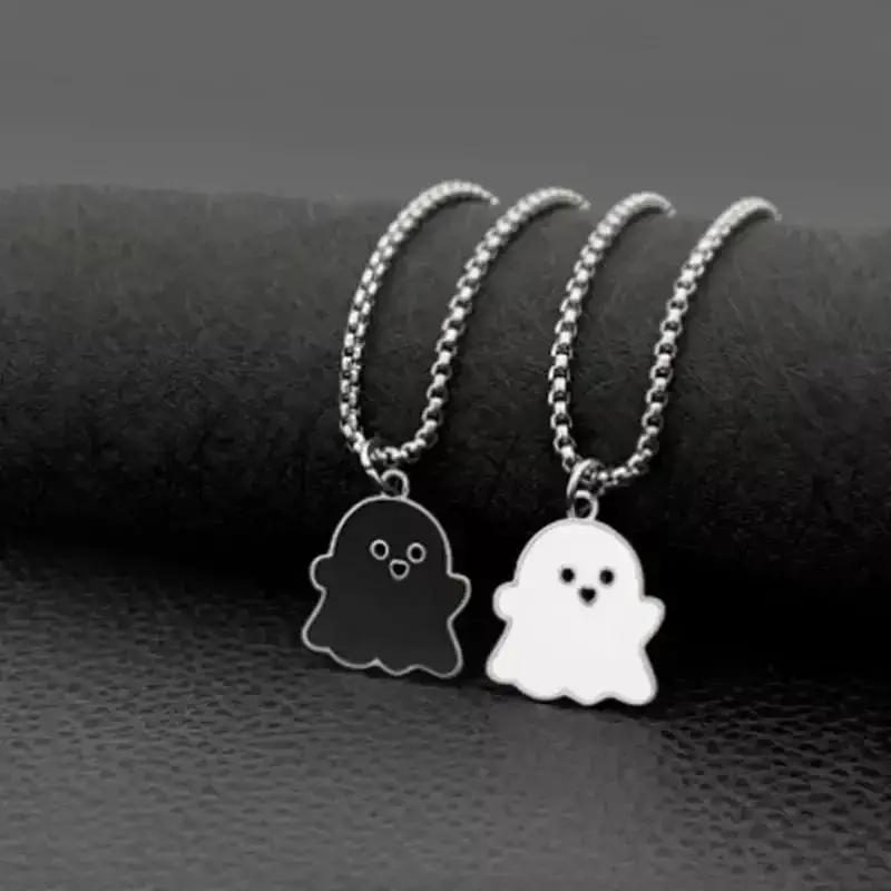 1Pcs Simple Cute Fashion Girl's Personality Black And White Ghost Necklace Cool Niche Pendant Versatile Chain Male Necklace
