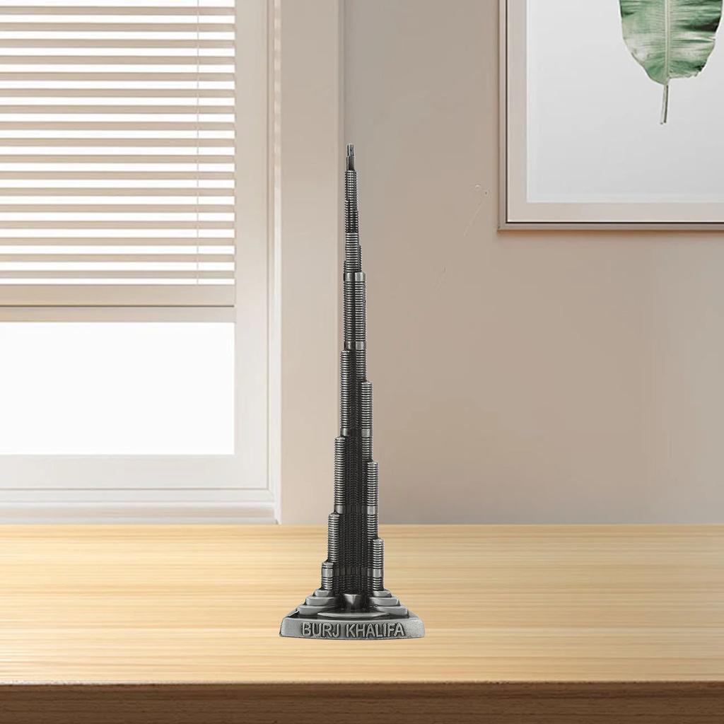 Burj Khalifa Tower Model Gray Alloy Miniature Dubai Tower Ornament Dubai Landmark Building Model