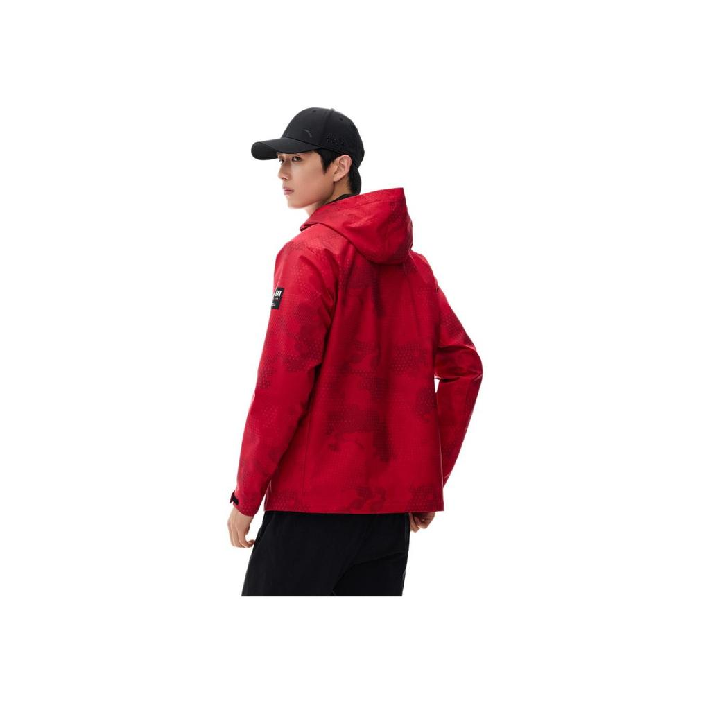 Anta All Over Print Zip Up Hooded Comfortable Breathable Versatile Sports Jacket Men Jacket Classic-Red 152517620-2