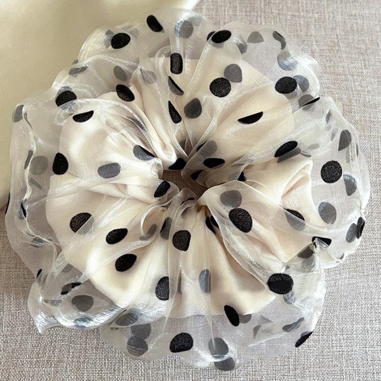 

Органза в горошек резинка для волос «большой кишечник» женская высококлассная двухслойная повязка на голову с завязанным пучком, резинка для волос для конского хвоста, головной цветок, аксессуары для волос, лето