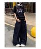 Women's Dark Blue High-Waisted Wide-Leg Jeans - 2025 Spring/Autumn Straight Loose Floor-Length Pants