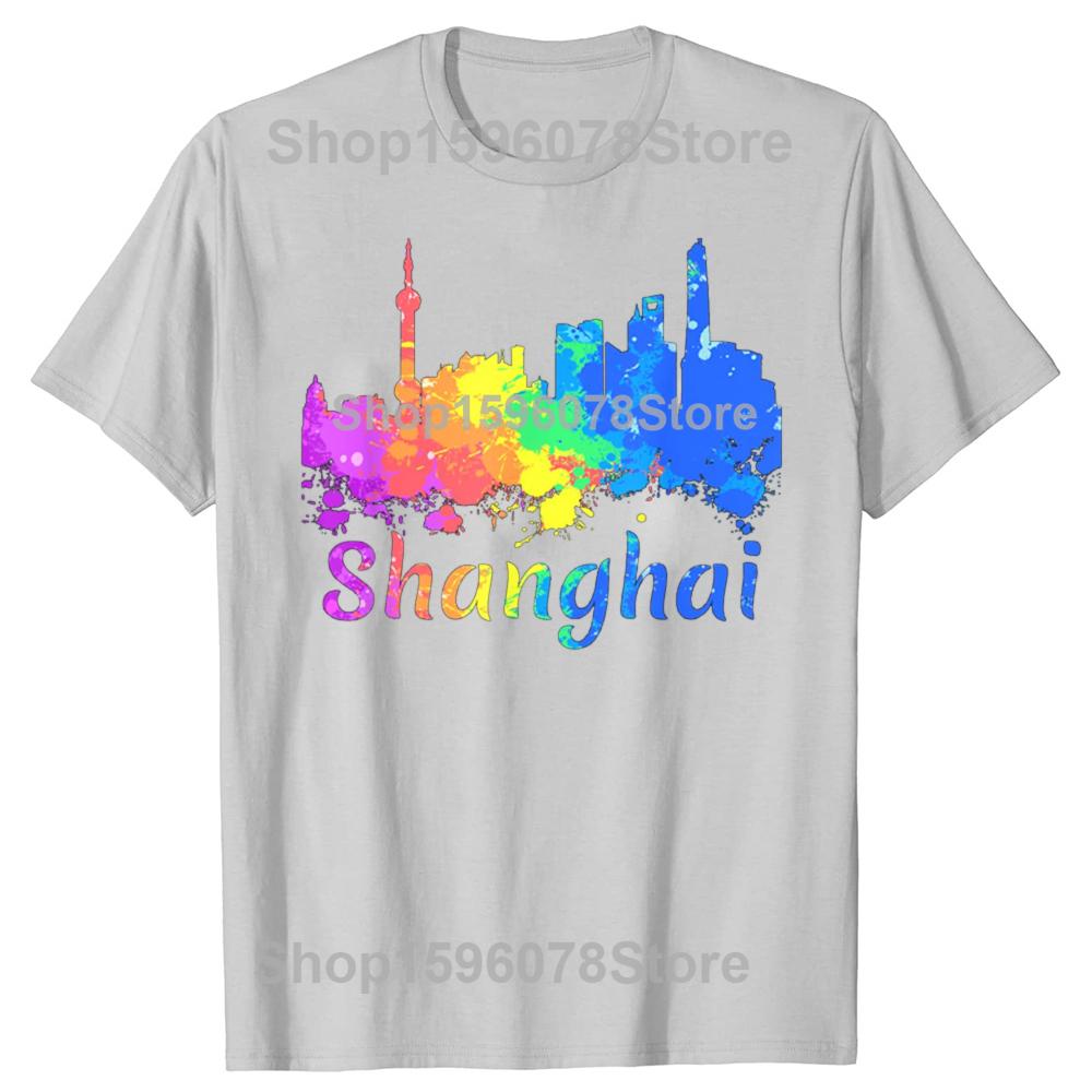Vtipné Čína Šanghaj Panorama Akvarel Suvenýry Trička Pánské Humor Streetwear Tričko Krátký Rukáv Unisex Volné Oblečení