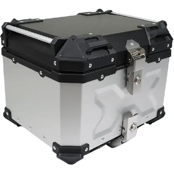 45L-X Silver Aluminum Motorcycle Top Case Tail Box with Wide Space & Cool Appearance, Secure & Durable