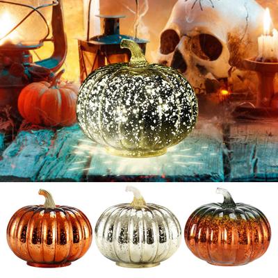 Glass Pumpkin Light Battery Powered LED Light-up Pumpkin Lantern for Halloween Fall Thanksgiving Desk Decor