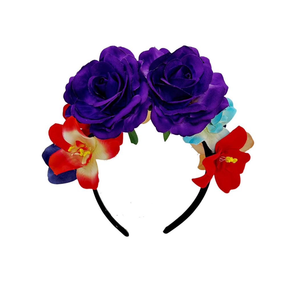 Mexický karneval Velká růžová čelenka na hlavu Plesové sváteční šaty Simulovaná orchidejová spona do vlasů Tiarra