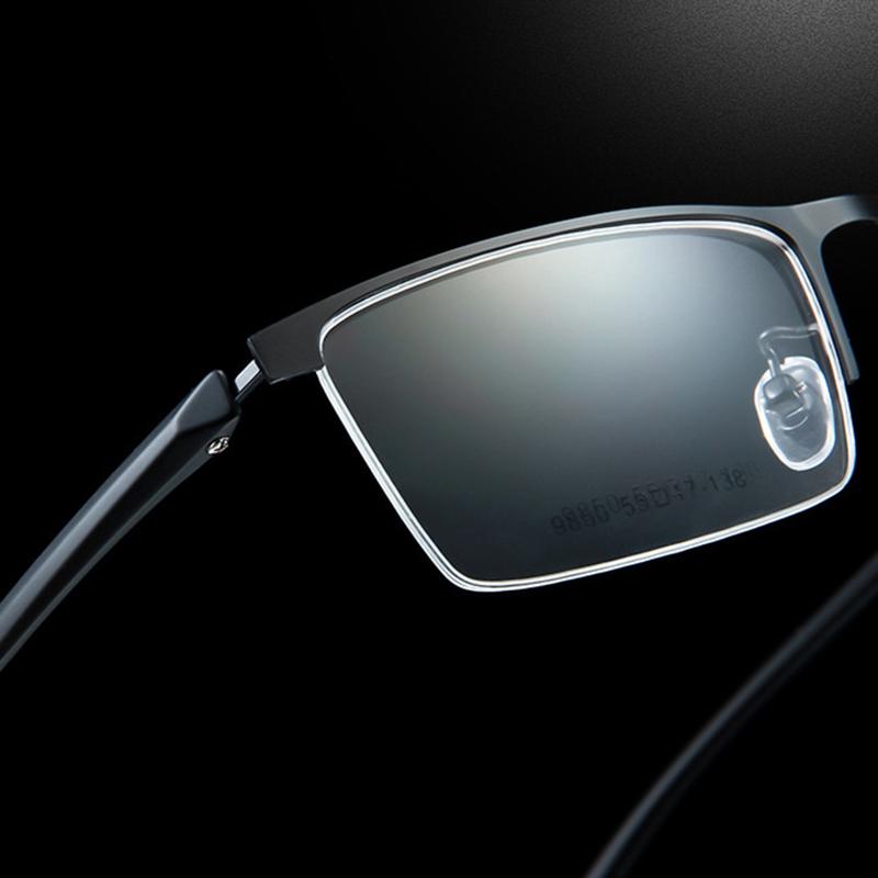 Semi-Rimless Business Metal Glasses Photochromic Lenses and Anti-UV Coating for Men Square Prescription 0 -0.5 -0.75 To -6