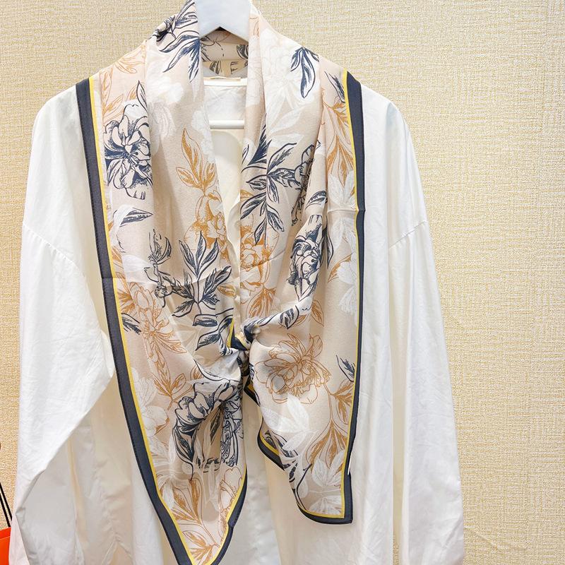 Temperament Peony Double Crepe Silk! French Rose Mulberry Silk Scarf Women'S Versatile Long Scarf Scarf