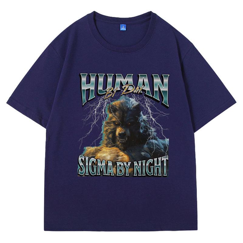 Mensch bei Tag Sigma bei Nacht 90er Grafik T-Shirts Herren Lustiges Meme Y2K Kleidung T-Shirt Vintage Oberteil Jungen Geburtstagsgeschenk für ihn T-Shirt