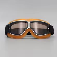 Vintage Pilot Motorcycle Goggles UV400 Windproof Scratch Resistant PC Lens with Leather Trim for Open Face Helmet