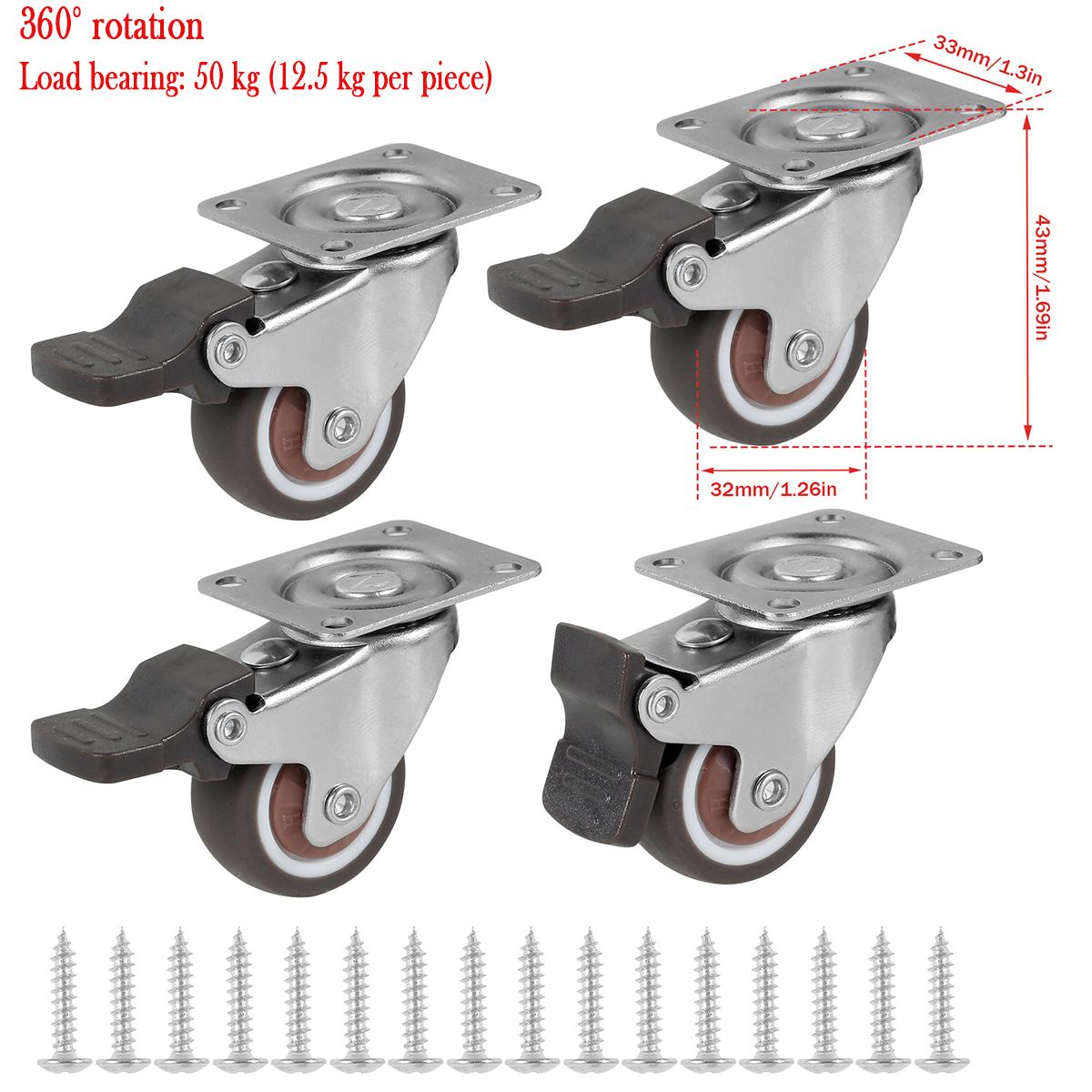 

Грузоподъемность мебельных роликов 150 фунтов, тяжелые универсальные бесшумные колеса, направляющие ролики, поворотные на 360°, 2 дюйма с тормозом