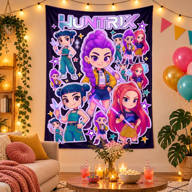 Arazzo da Parete in Poliestere con Design Kpop Demon Hunters, Decorazione da Appendere per Camera da Letto Soggiorno Stanza Universitaria