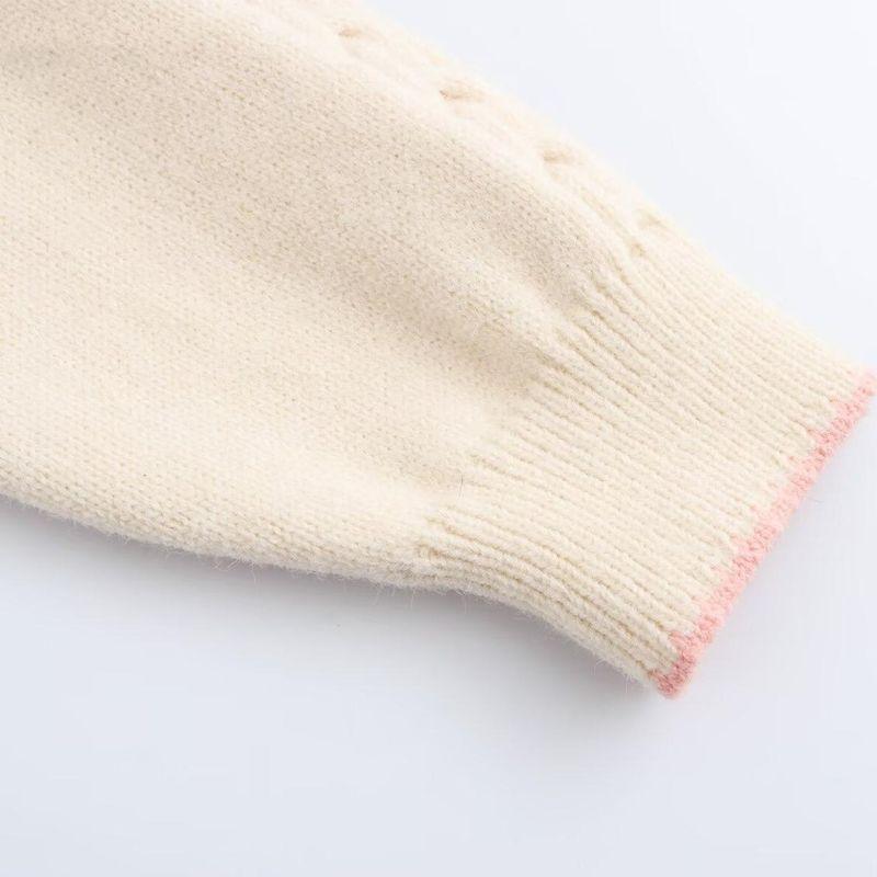 Kaslead New Arrival Women's Clothing Fashion Style Three-Dimensional Flower Contrast Color Hook Cable Stitch round Neck Knitting Cardigan Outwear