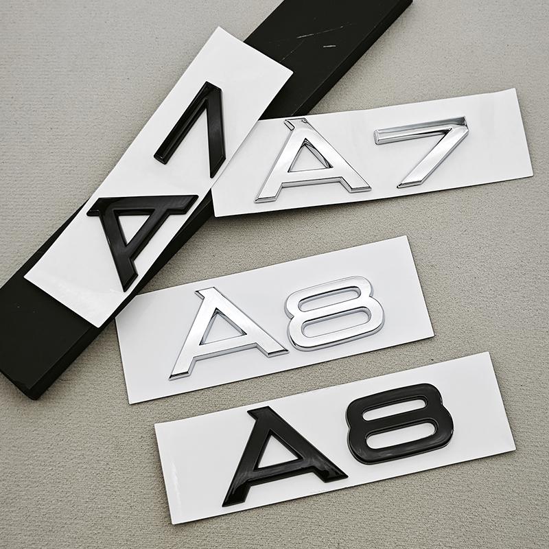 3D ABS Chrome Black Logo A7 A8 Emblem Car Rear Trunk Badge Sticker Decals For Audi A7 A8 4G 4K D4 D5 Auto Decorative Accessories
