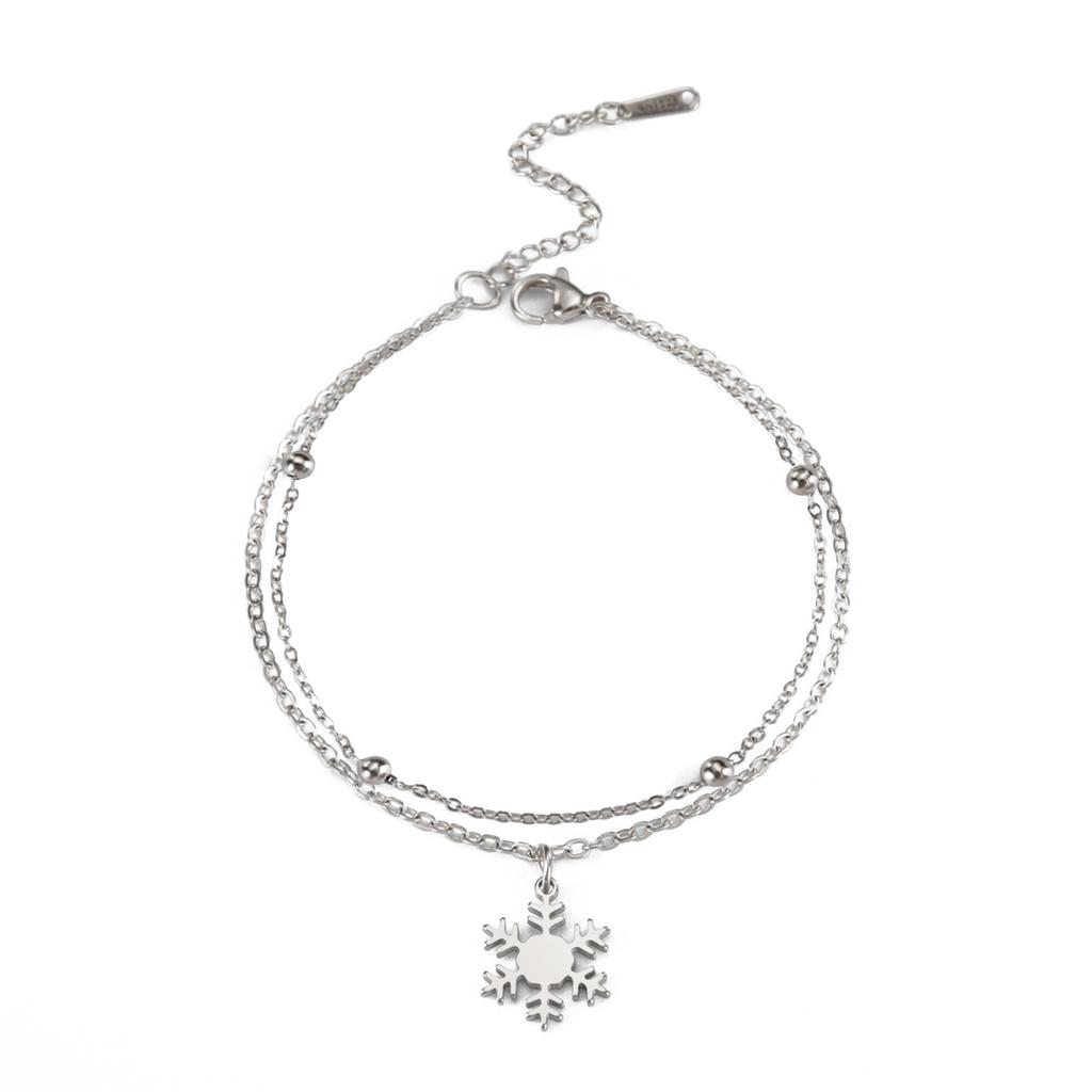 Titanium Steel Double Layer Bracelet with Hollow Snowflake Pendant Christmas Gift Fashion Trendy Jewelry Accessory