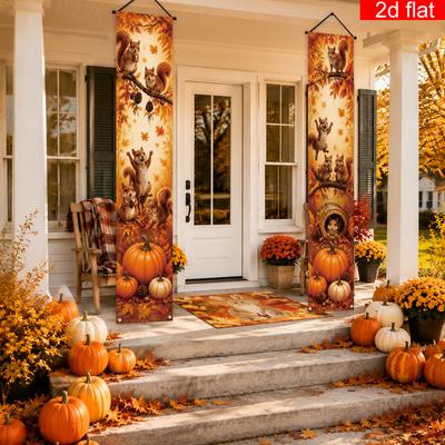 Thanksgiving 2pcs Banner Polyester Pumpkin Pattern Porch Decoration