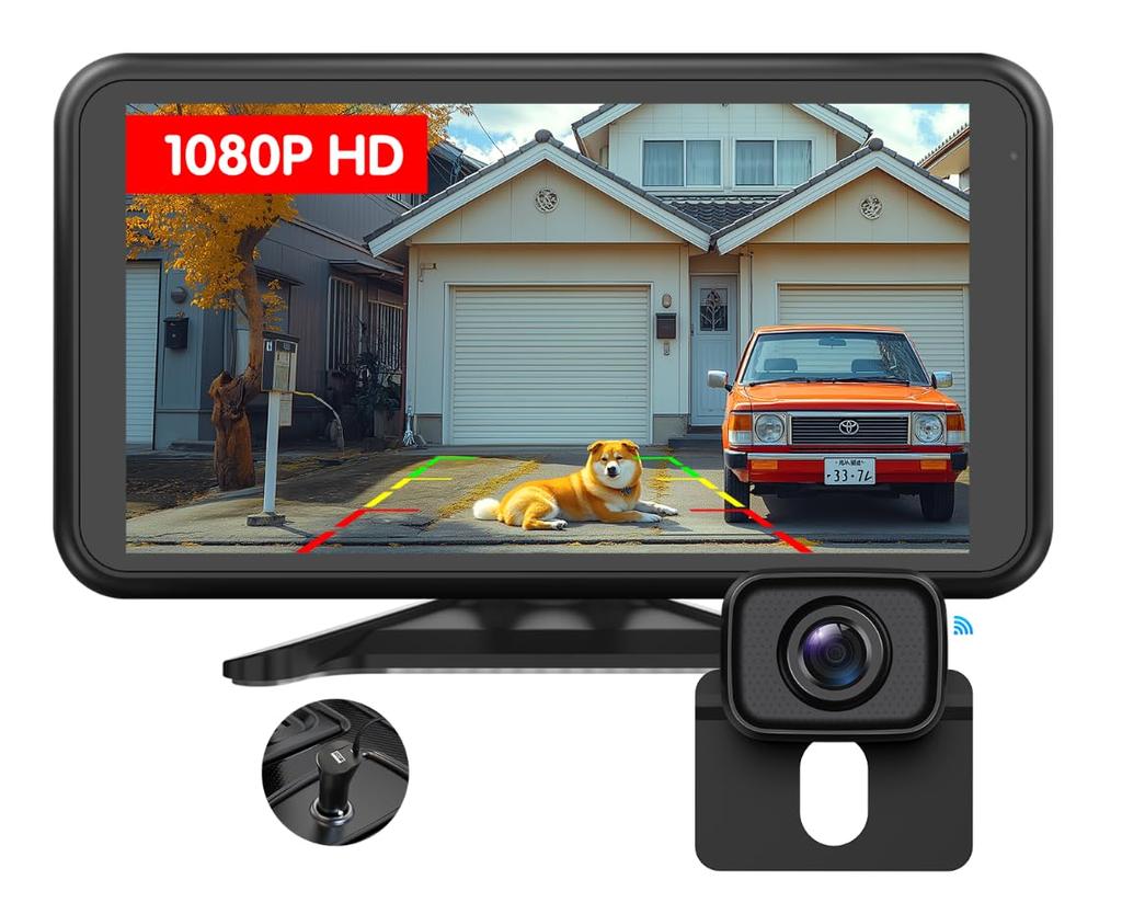FOXPARK Enhanced Wireless Digital Signal Backup Camera Monitor Set Inch HD1080p Backup Camera Wireless Easy Installation Cigarette Lighter Power
