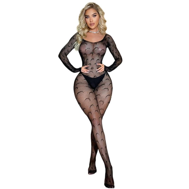 Women Fishnet Mesh Bodystocking Long Sleeve Bodysuit See Through Tights Nightwear Erotic Lingerie Crotchless Jumpsuit
