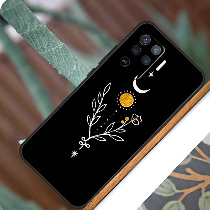 Sun Moon Flowers For OPPO A17 A16 A15 A79 A58 A78 A98 A74 A94 A77 A5 A9 A96 A76 A52 A72 A53S A54S A57S Case