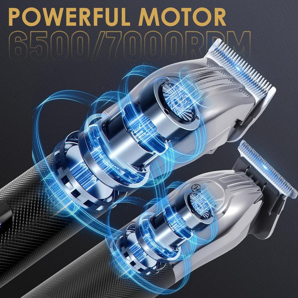 Hatteker Professional Hair Trimmer 2pc Set for Men Electric Shaver Beard & Hair Clipper Rechargeable Haircut Machine for Barber Salon Home