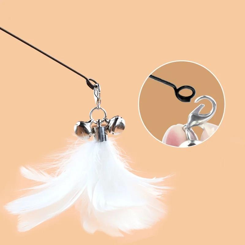 Katzenangel mit Holzgriff, Feder und Glöckchen, interaktives Katzenspielzeug, Katzenangel