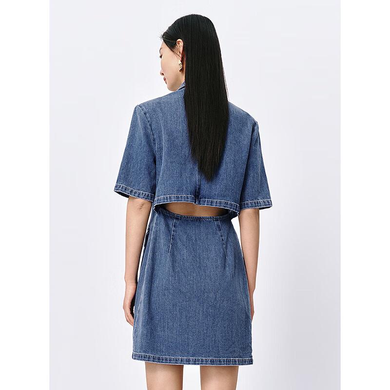 Peacebird Women's Summer Lapel Hollow Out Denim Short Dress